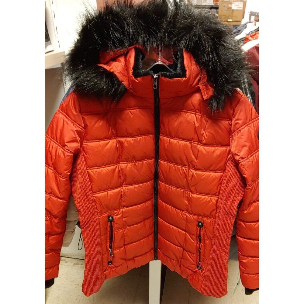 NAUTICA Women Fur Trim Hooded Puffer Winter Coat Jacket - - Red NO TAG - Picture 5 of 9